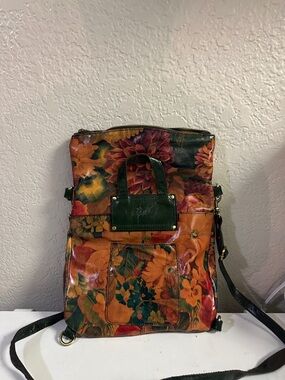 Patricia Nash Floral Leather Crossbody Bag in Green and Orange